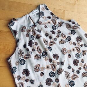 Calvin Klein Floral, Flowy Tank Top, Ivory, Brown, Tan, Peach, Size MP